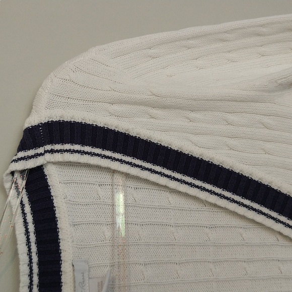 Charlotte Russe White & Navy Preppy Sailor Cotton Button-Down Pocket Cardigan - Picture 5 of 10